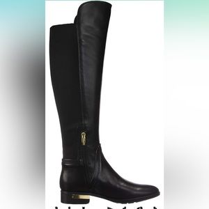 ✨VINCE CAMUTO✨ EUC Black Leather Over The Knee High Boots w/ Gold Side Details